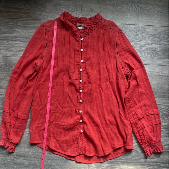 Faherty Coral Long Sleeve 100% Organic Cotton Flowy Spring Top Size M Summer - Picture 7 of 8